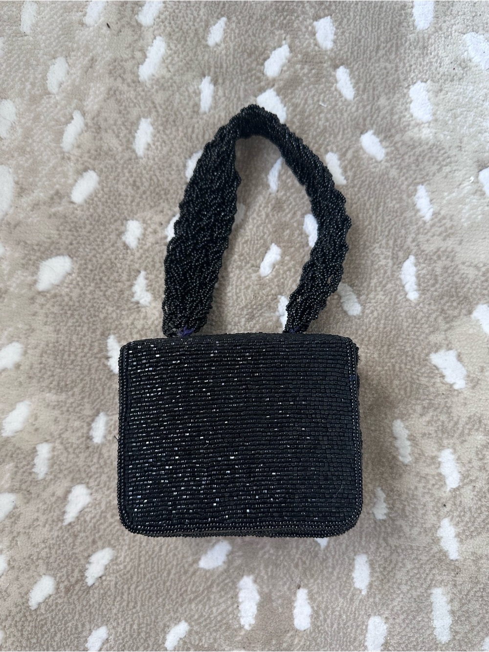 Vintage Mini Black Beaded Evening Handbag with Inside Mirror